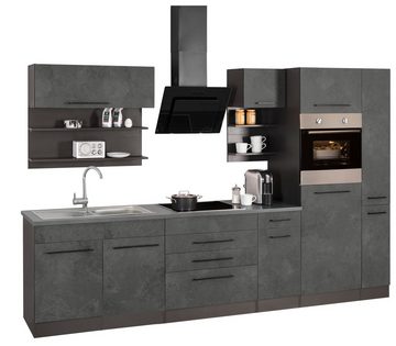 HELD MÖBEL Küchenzeile Tulsa, ohne E-Geräte, Breite 320 cm, schwarze Metallgriffe, MDF Fronten