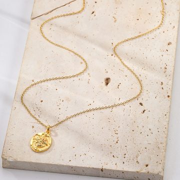 Hey Happiness Statementkette 'Entdecker' Halskette Silber 925 mit Bedeutung, 18K Gold, Filigrane Damenkette Anhänger Platte Kompass, Symbolkette
