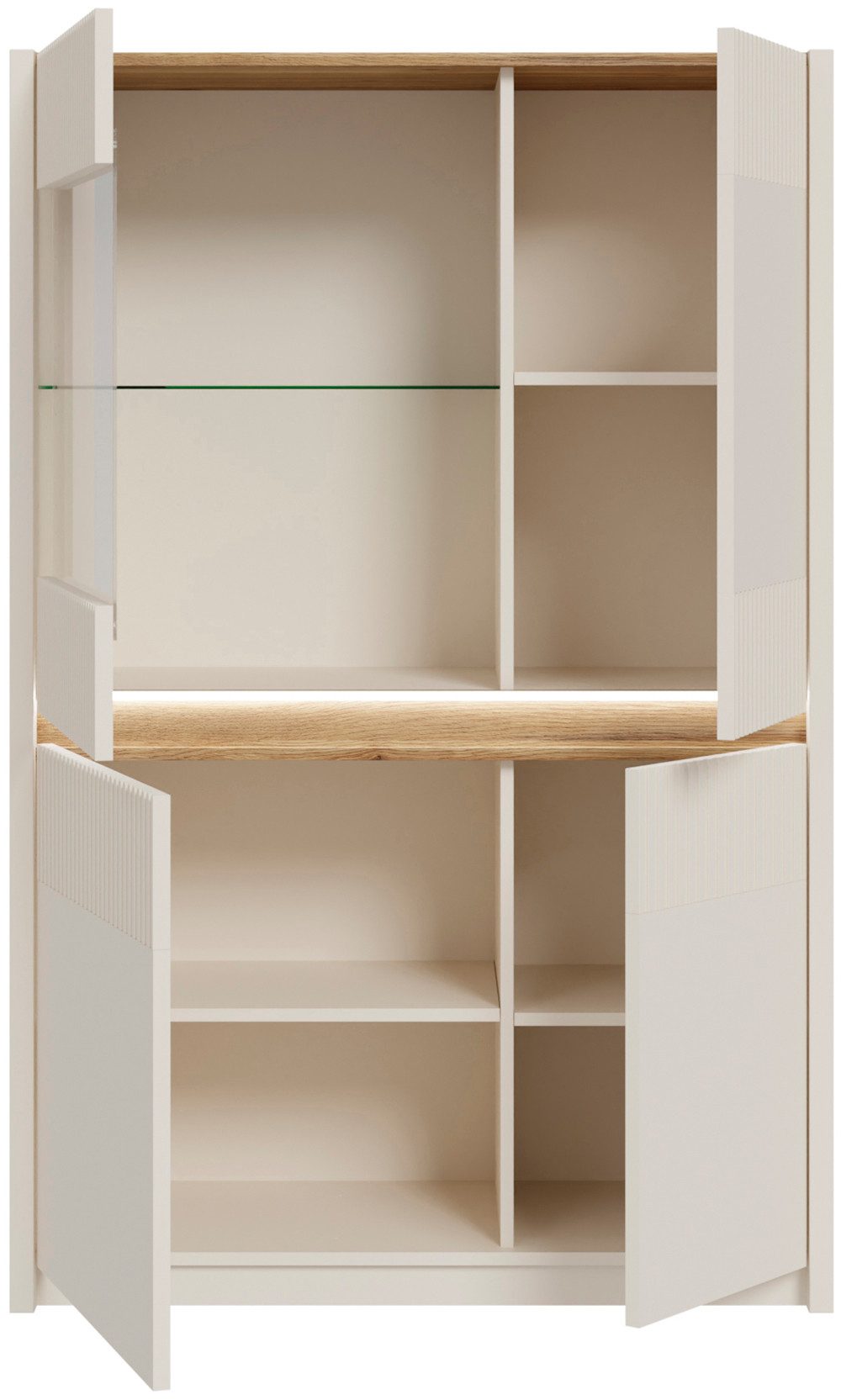 FORTE Vitrine Oak Squere Highboard, Soft-Close, Glatüre B/H/T 95,3/146,7/41,5 cm, Beleuchtung, SoftClose