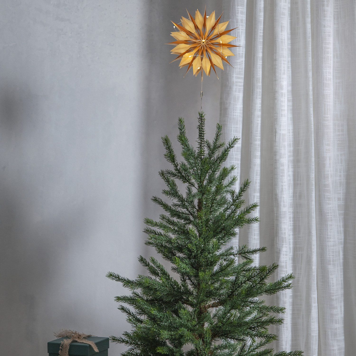MARELIDA Christbaumspitze LED Baumspitze Papierstern Tannenbaumspitze beleuchtet H: 43cm gold