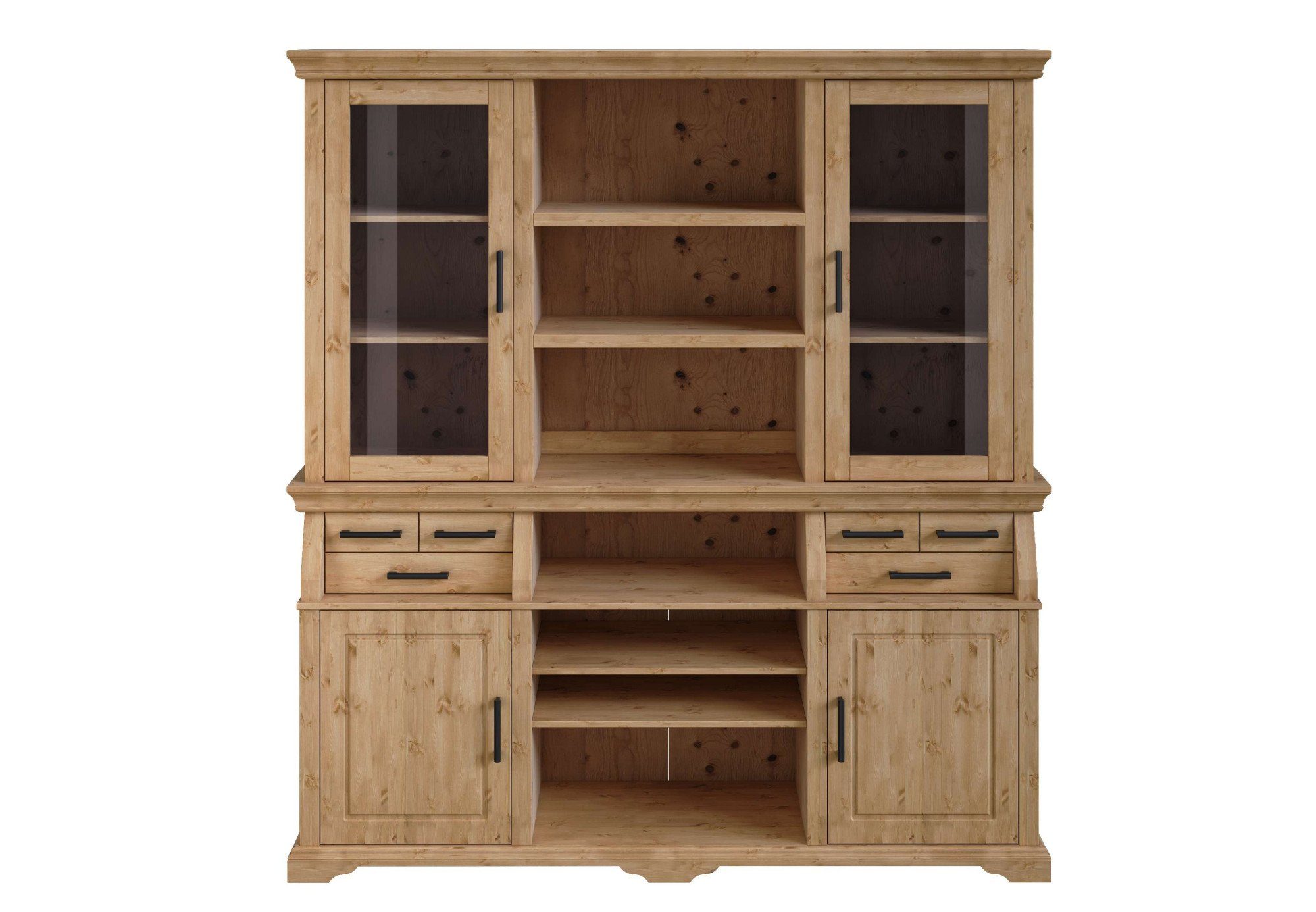 Home affaire Buffet Anabel, mit Glastüren und schwarzen Metallgriffen zertifiziertes Massivholz, Breite 186 cm, Höhe 199 cm