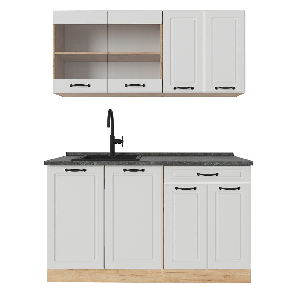 Vicco Küchenzeile R-Line, Weiß Landhaus/Goldkraft Eiche, günstig online kaufen