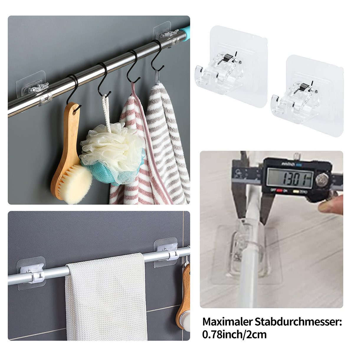 MOPUEA Gardinenstangenhalter Vorhangstange Clip Halter klebrige Haken Transparent Farbe, (Gardinenstangenhalter Set selbstklebend ohne Bohren, 8 transparente se – Bild 4 von 5