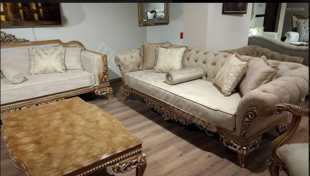 Xlmoebel Polstergarnitur Designer Sofa 3-Sitzer Heller Stoffbezug + Couchtisch Wohnzimmer, (2-tlg), Made in Europa