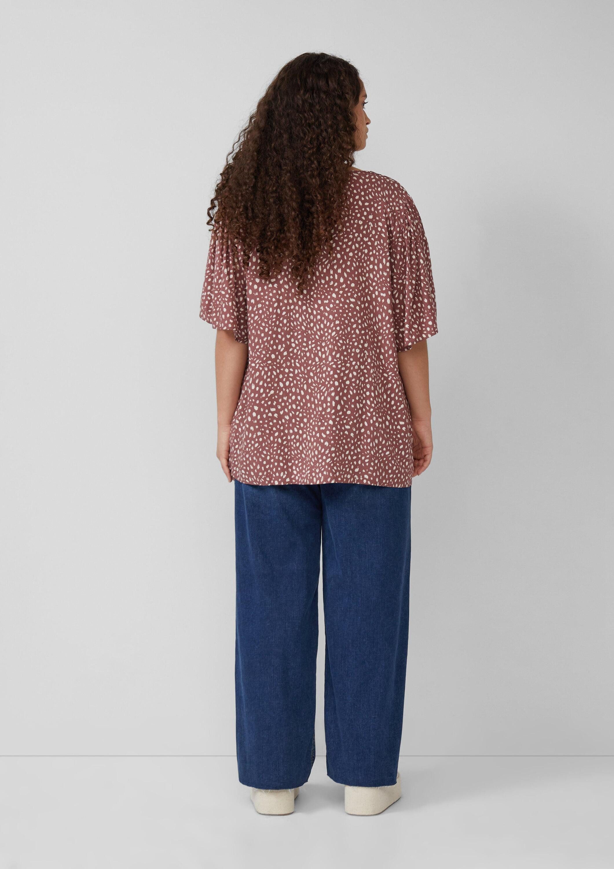 QS Kurzarmbluse Bluse Viskose Bluse mit All-over-Print