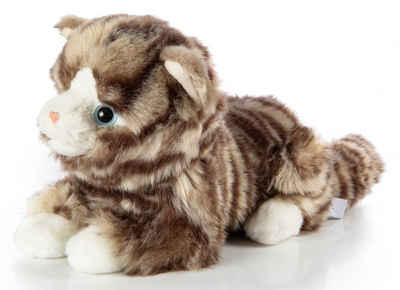 Uni-Toys Kuscheltier Hauskatze grau-getigert - 25 cm (Länge) - Plüsch-Katze, Plüschtier, zu 100 % recyceltes Füllmaterial