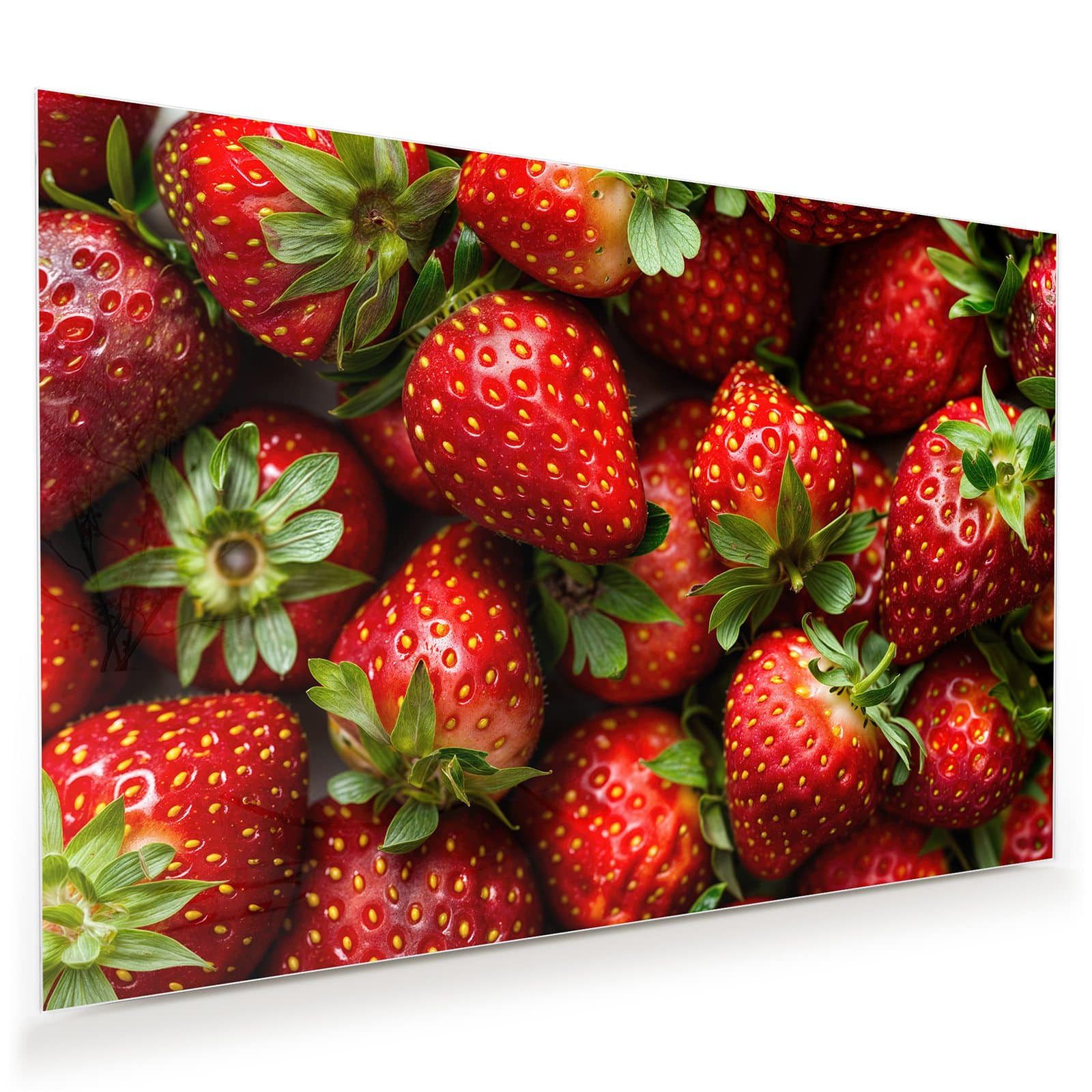 Glasbild Wandbild Frische Erdbeeren mit Aufhängung