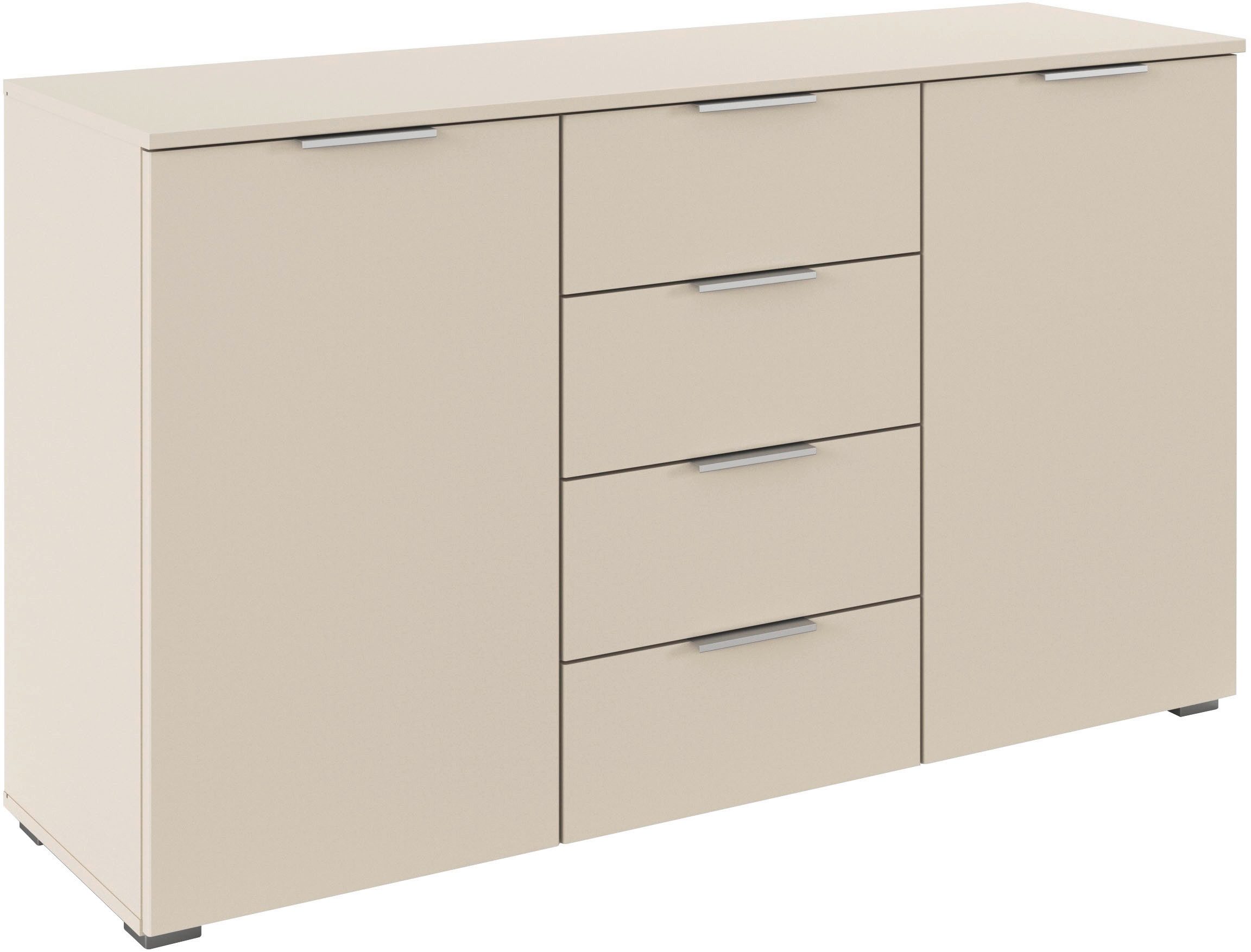 rauch Kombikommode Sideboard Schubladenkommode AGORDO mit Dekor- oder Hochglanzfront (in zwei Griff-Farben, Breite 120 cm), vier große Schubladen, mit insgesamt 4 Einlegeböden MADE IN GERMANY