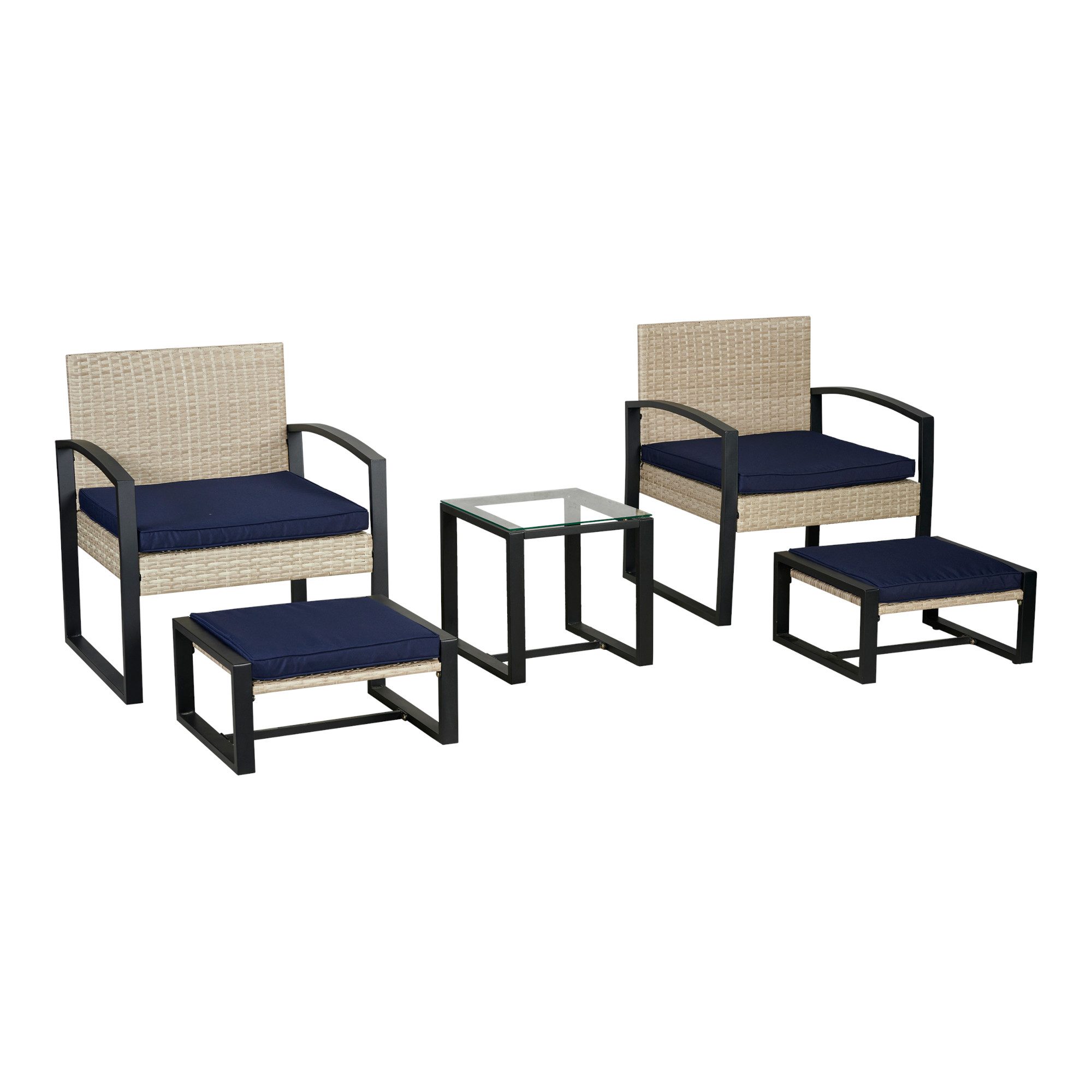 casa.pro Sitzgruppe, (Set, 5-tlg., 1 Tisch, 2 Stühle, 2 Fußstützen), »Calvello« 5-tlg.