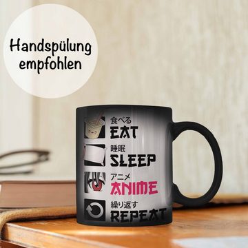 Trendation Tasse Trendation - Eat Sleep Anime Zaubertasse Geschenk Spruch Farbwechsel Tasse Geschenke Deko, Farbwechsel