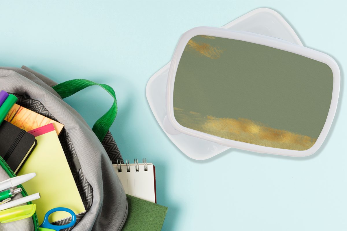 Kinder (2-tlg), weiß Muster Lunchbox MuchoWow für Mädchen - Farbe Jungs Brotbox Grün, - Gold für Brotdose, - Kunststoff, und Erwachsene, und