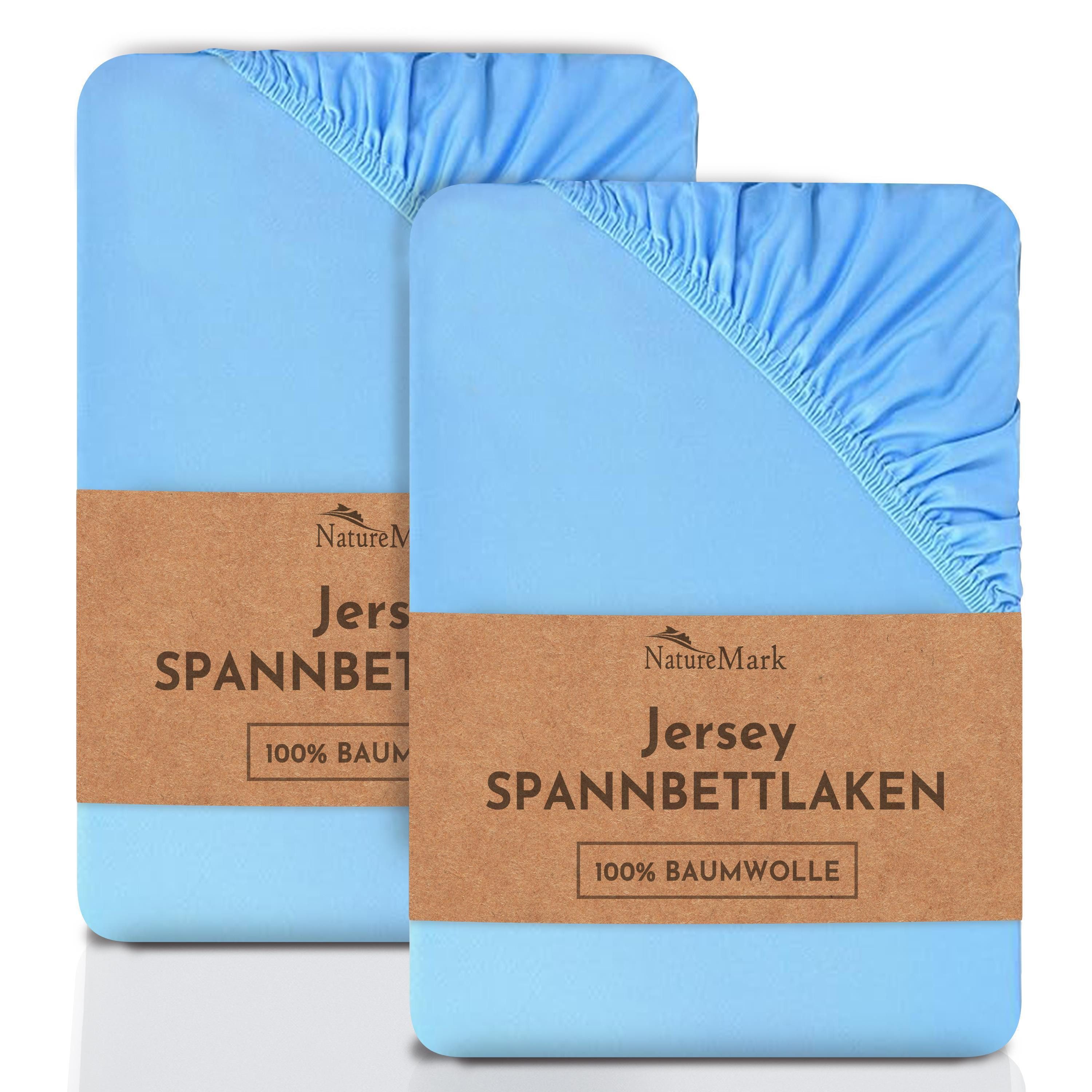 NatureMark Spannbettlaken 2er-Set Jersey Spannbetttuch 100% Baumwolle, 100% Baumwolle, Gummizug: rundum, (2 Stück), blau