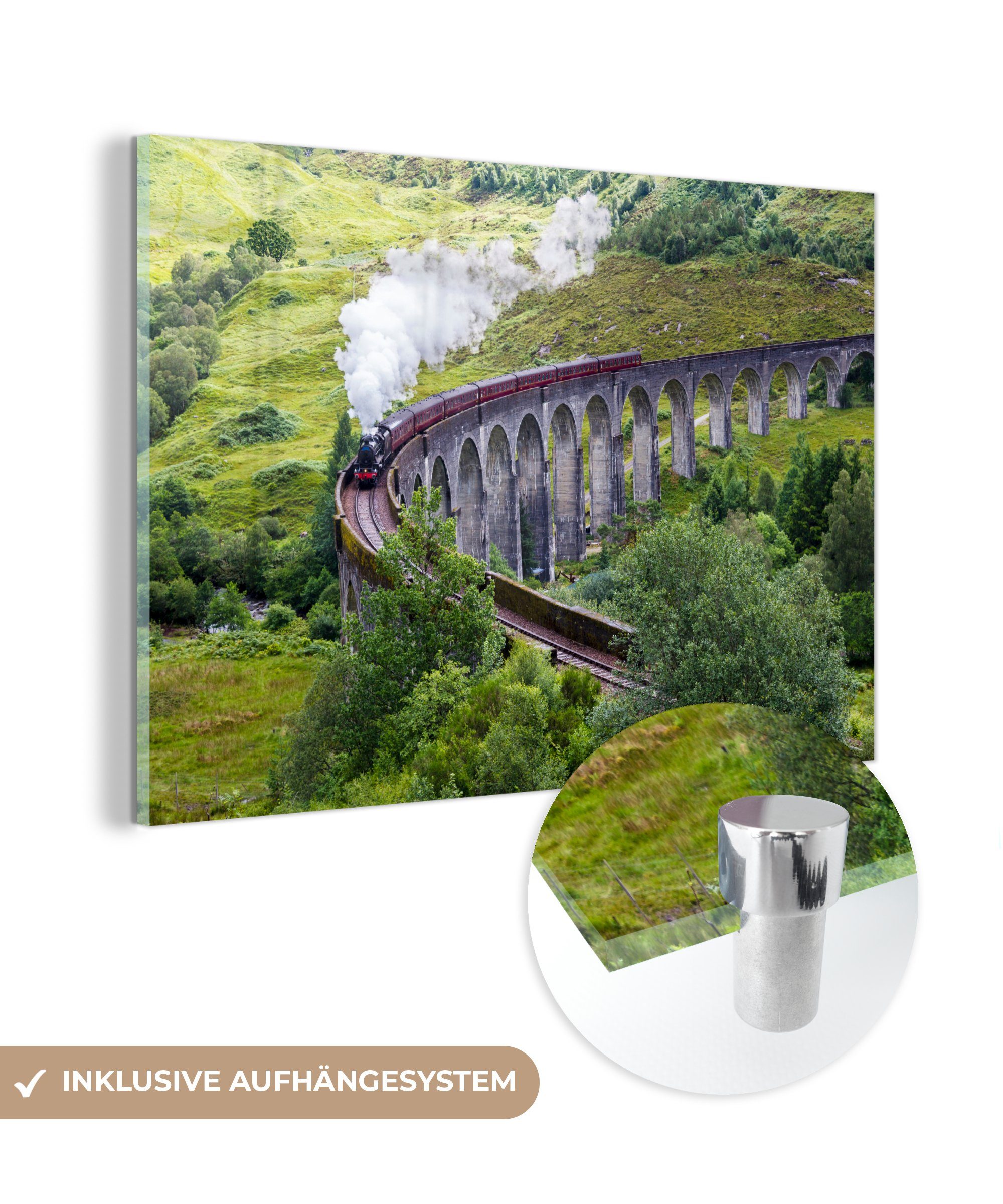 MuchoWow Acrylglasbild Eine Dampflokomotive auf einer Eisenbahnbrücke, (1 St), Acrylglasbilder Wohnzimmer & Schlafzimmer