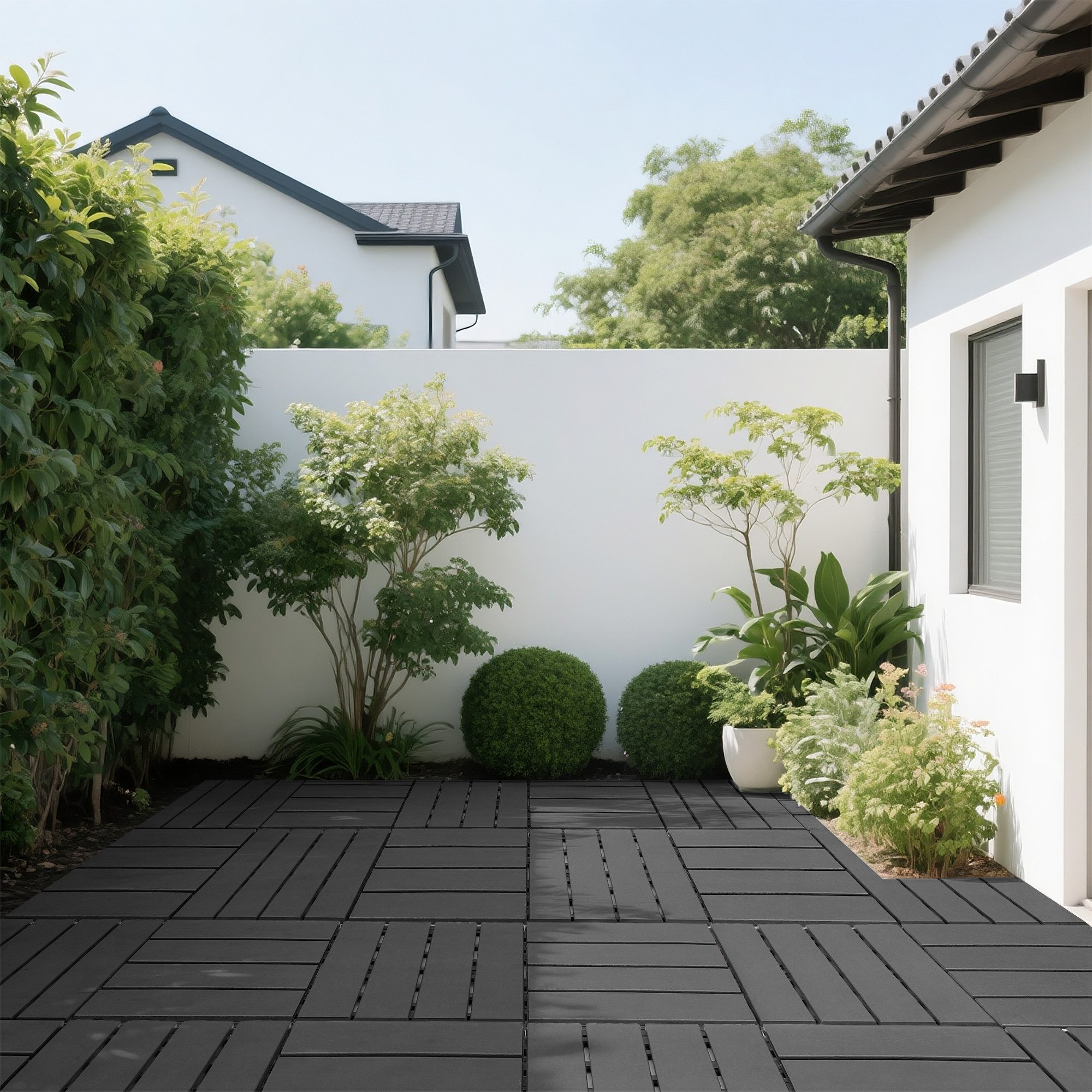 CHICFURN Terrassendielen Ineinandergreifende Kunststoff-Bodenfliesen, 44er Set, BxL: je 30,00x30,00 cm, (Packung, 44-St., Quadratische Ausführung, wasserfest für Außenbereiche), Poolbereich, Balkon & Garten, 30 x 30 cm, Dunkelgrau
