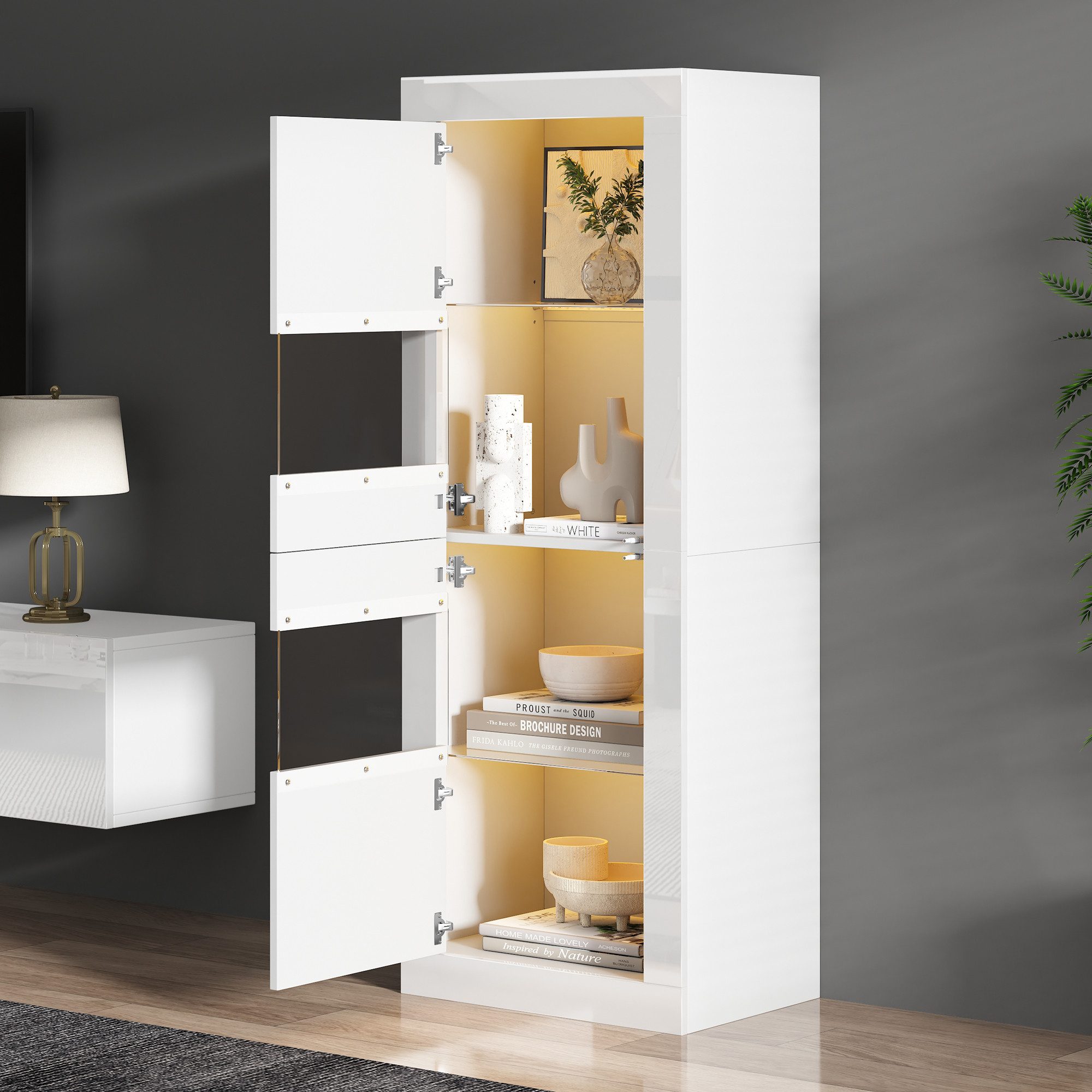 Merax Standvitrine hochglanz Vitrine mit LED-Beleuchtung inkl.Fernbedienung günstig online kaufen