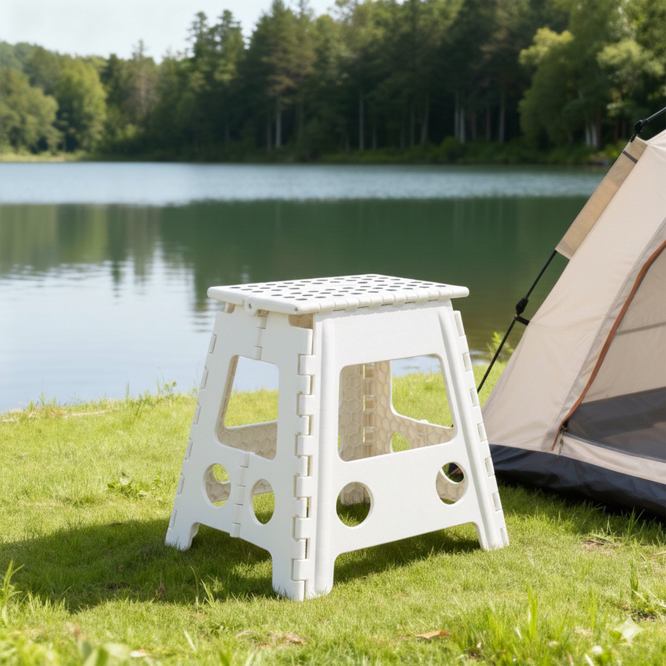 relaxdays Tritthocker Klapphocker faltbar XL, weiß