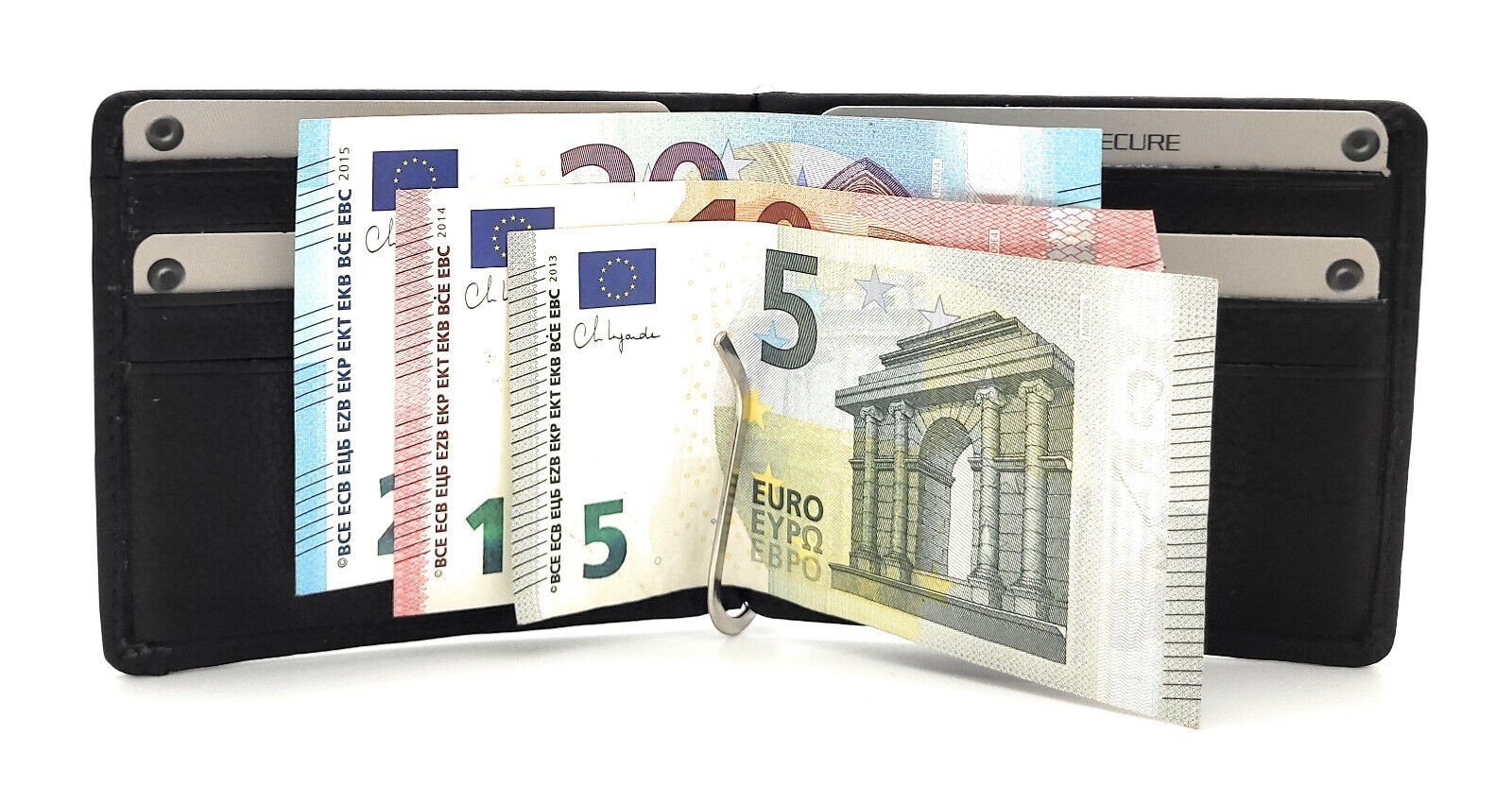 JOCKEY CLUB Kartenetui echt Leder Dollarclip mit Münzfach & RFID Schutz, Platz für Kreditkarten, Münzen und Geldscheine