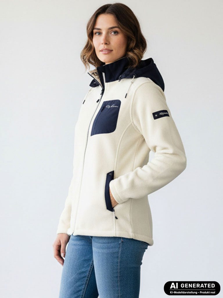 Dry Fashion Fleecejacke Riga Damen Jacke mit Windstopp - Kapuzenjacke Fleece Abnehmbare Kapuze Windabweisend, 2-Wege-Reißverschluss, Taschen mit Reißverschluss