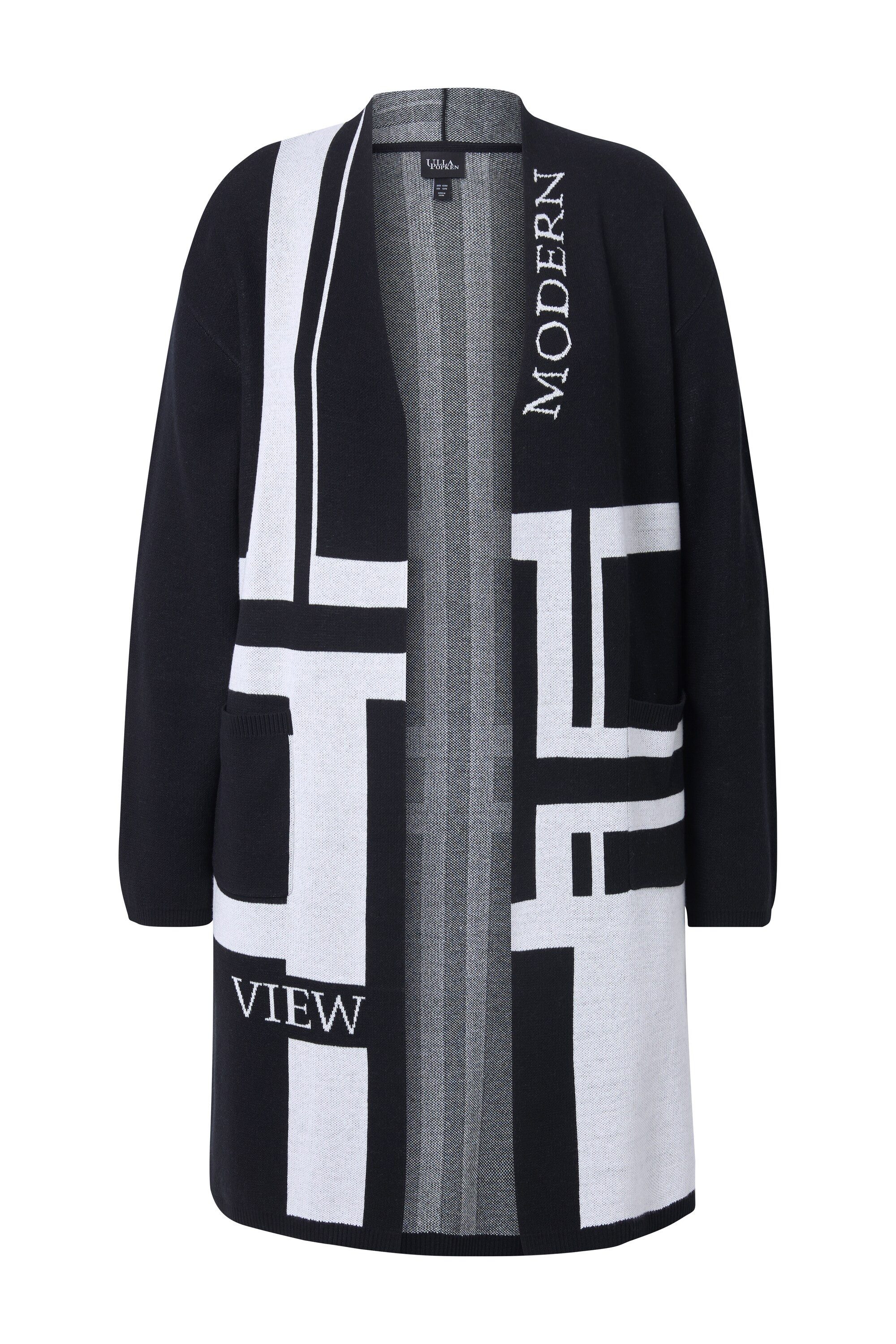Strickjacke Long-Strickjacke Jacquardstrick V-Ausschnitt