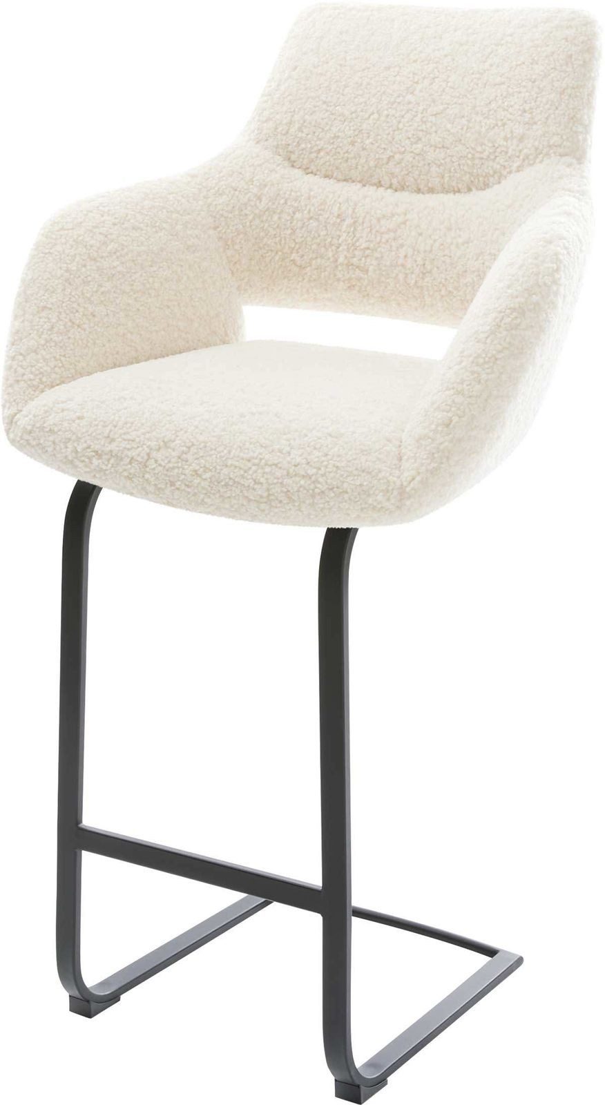 DELIFE Barhocker Yago-Flex, Freischwinger Flach Metall Schwarz Teddystoff Beige Taschenfederkern