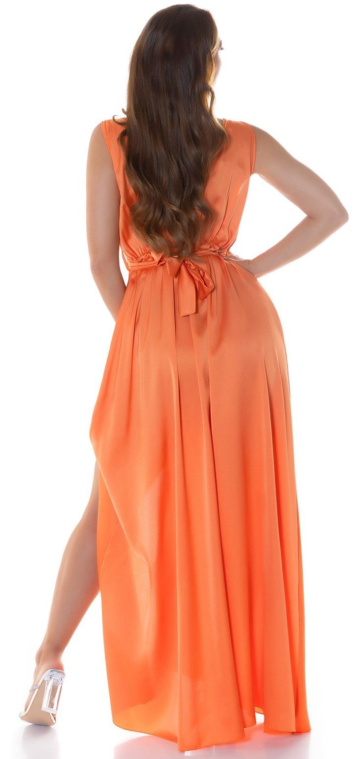 orange Koucla Maxikleid eleganter Abendkleid in lang Satin-Optik,
