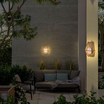 Licht-Trend Außen-Wandleuchte Sisine Boho-Style LED Seegras Akku-Außenwandlampe Braun, Warmweiß