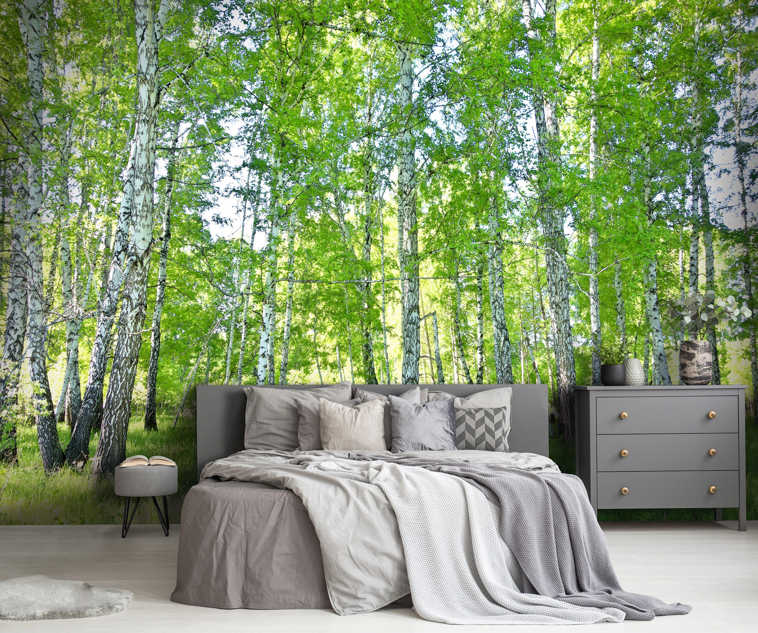 Wallarena Fototapete Wald Bäume - Mehrfarbig - Modern - Vlies - Schlafzimmer, glatt, (3 St), 150x105cm