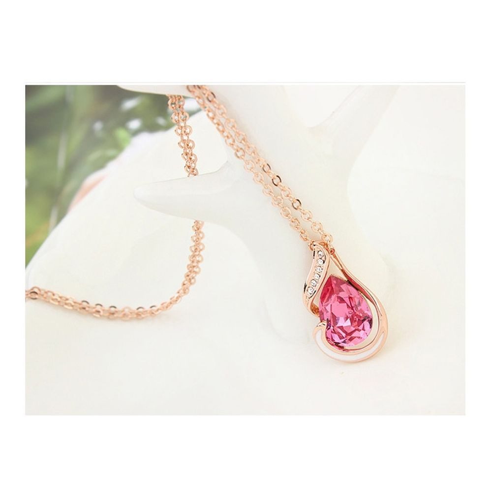 BUNGSA Ketten-Set Kette pinke Träne Rosegold aus Messing Damen (1-tlg), Halskette Necklace – Bild 3 von 5