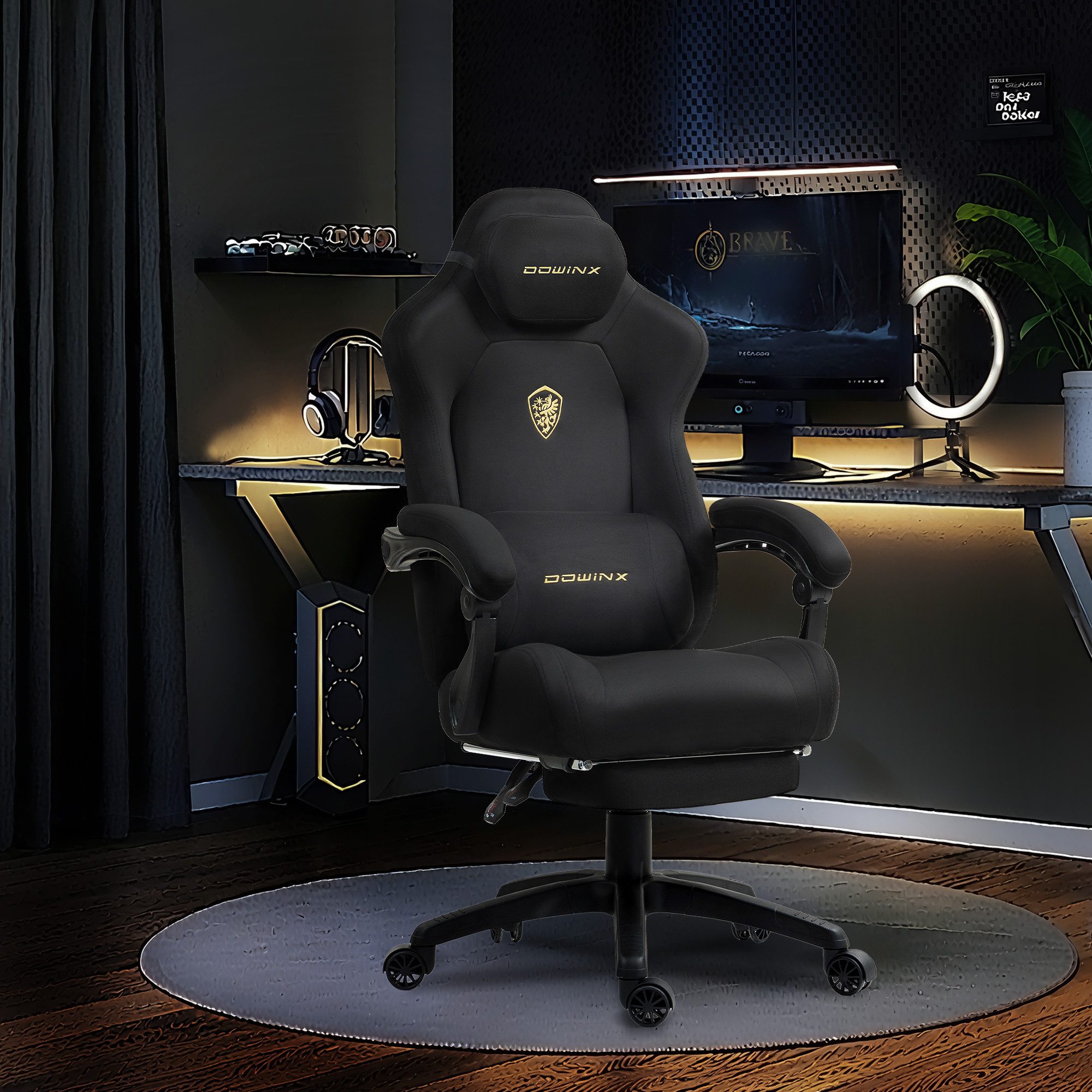 Dowinx Gaming-Stuhl Atmungsaktiver und Ergonomischer Bürostuhl aus Mikrofaser-Velours (Packung), Weiches Sitzgefühl, Verstellbarer Schreibtischstuhl mit Fußstütze