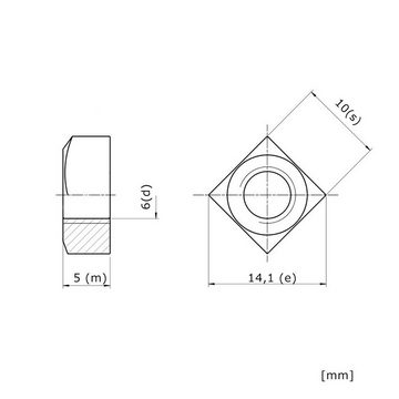 IGcons Sechskantschraube 10x Sechskantschrauben + Vierkantmuttern M6x70 Edelstahl A2 Vollgewind, (10 St)