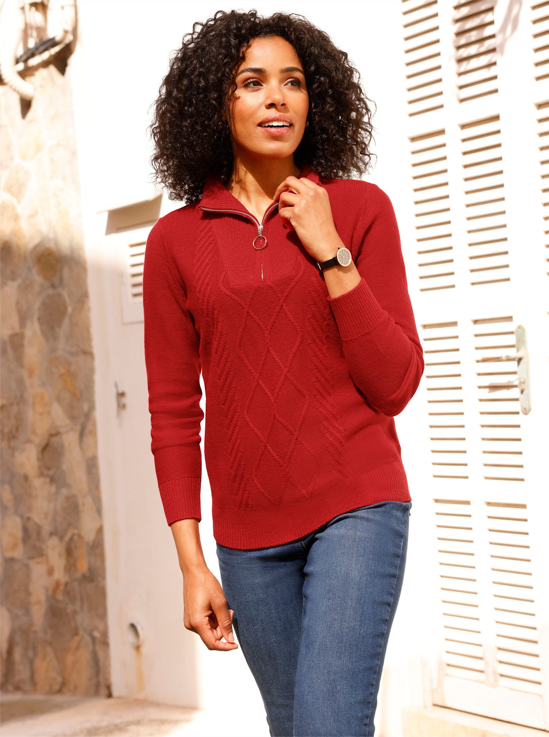 Sieh an! Strickpullover Troyer-Pullover Langarm