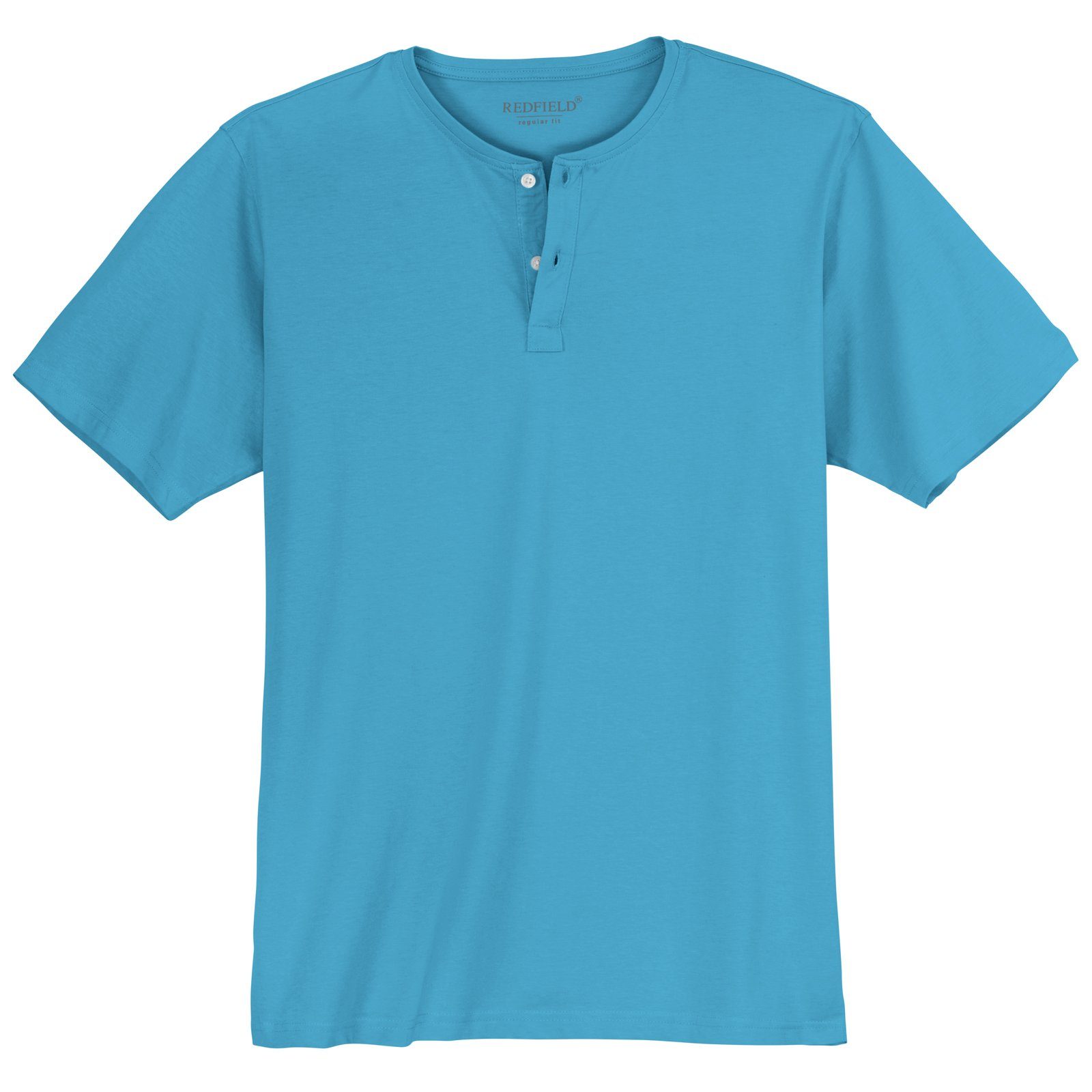 redfield Rundhalsshirt Große Größen Redfield Herren T-Shirt azurblau Knopfleiste