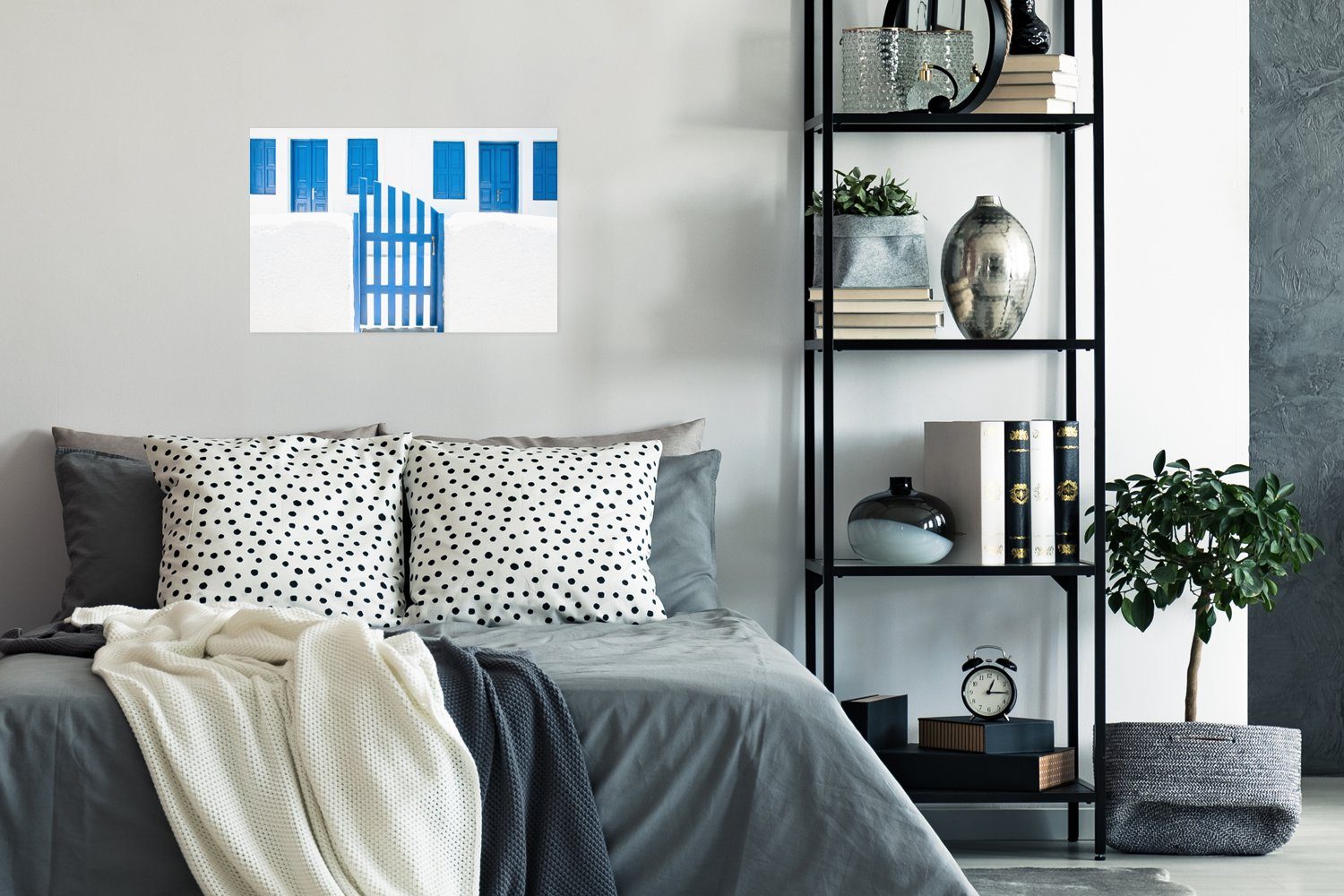 (1 Blau - Wohnzimmer, Wandposter - Zaun Ohne für - Poster, Weiß Wandbild, - Poster Türen, Architektur Rahmen St), MuchoWow