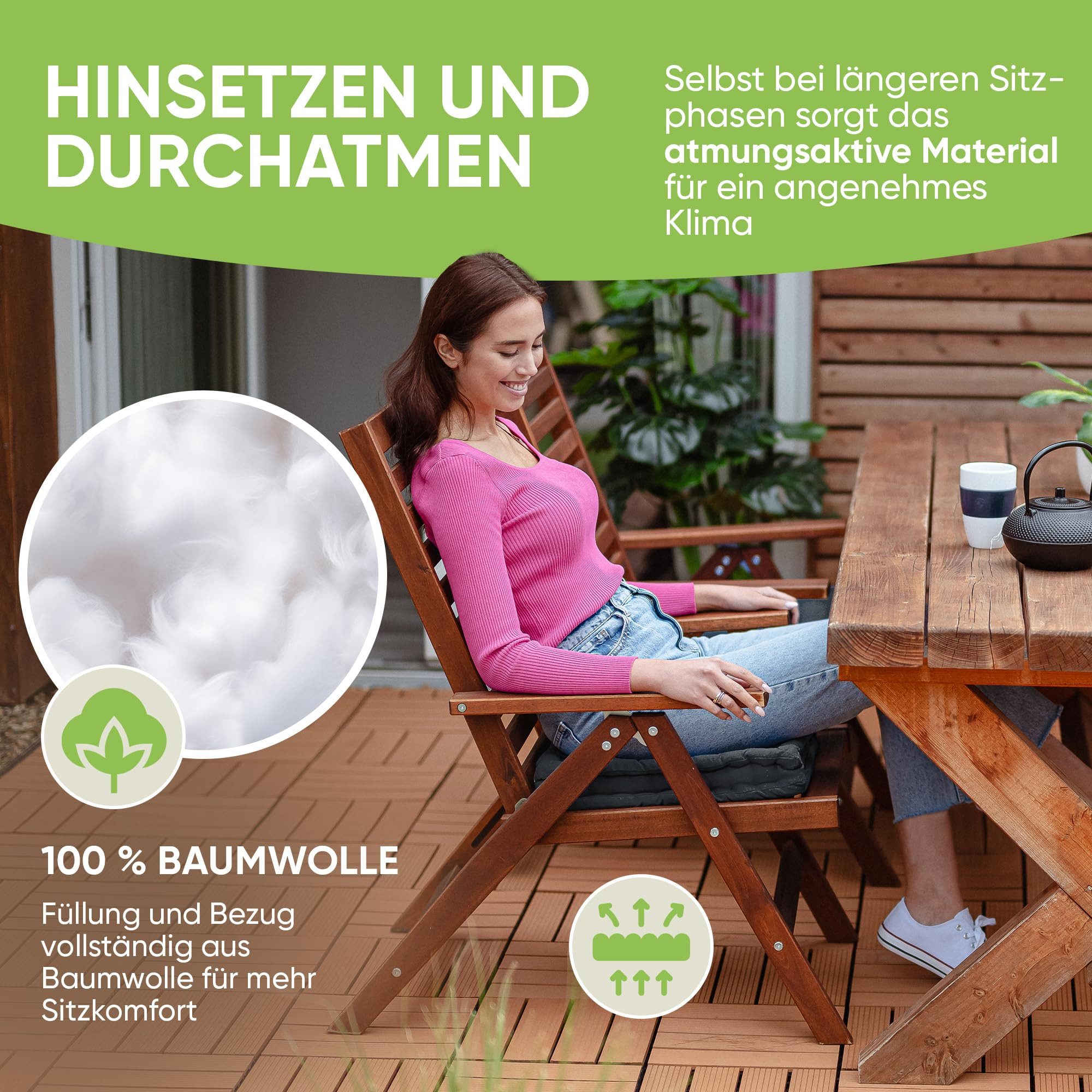 Gräfenstayn Sitzkissen 4er Set 40x40 cm mit 8 cm Polsterung aus 100 % Baumwolle -, robustes Sitzkissen für Indoor & Outdoor, bequemes Bodenkissen – Bild 3 von 5
