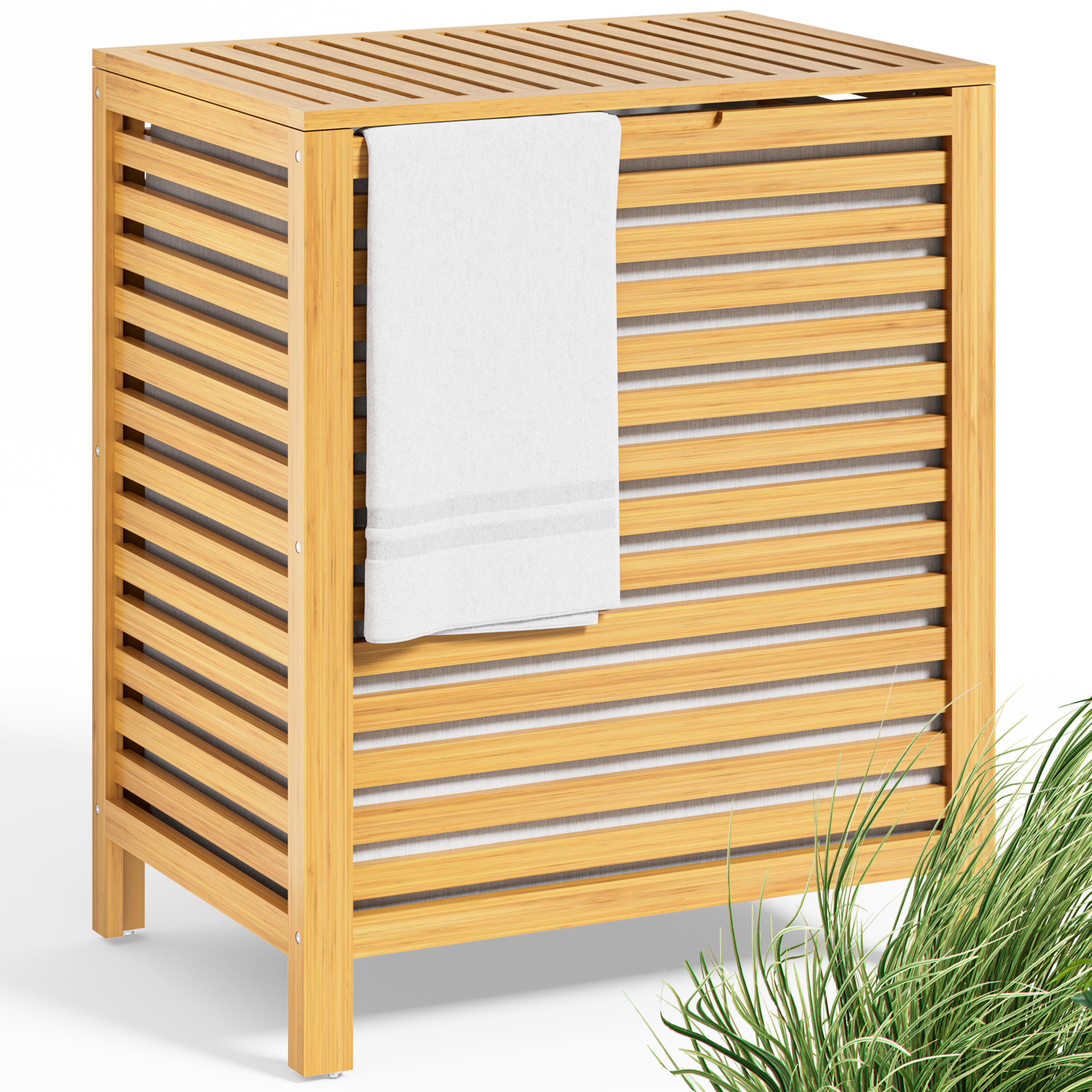 Casaria Wäschekorb (1 St), mit Deckel Holz Bambus Wäschebox Wäschesammler Innensack Abnehmbar 70L. € 46,95