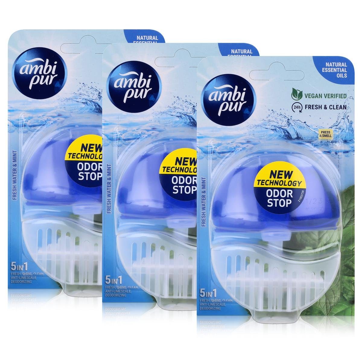 ambi pur WC-Duftspüler Ambi Pur WC-Frische Fresh Water & Mint 55ml - Lufterfrischer (3er Pack