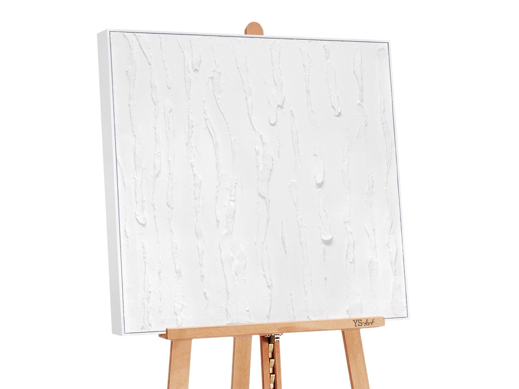 YS-Art Gemälde Life III, Abstraktion, Leinwand Bild Handgemalt Ton in Ton Weiß Abstrakt mit Rahmen