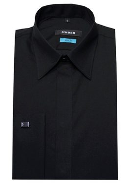 Huber Hemden Langarmhemd HU-5361 Umschlagmanschetten Slim Fit Krawatte schwarz Mansch.knopf