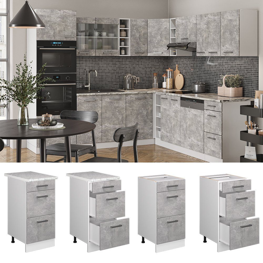 Vicco Unterschrank R-Line, Beton/Weiß, 40 cm mit Schubladen, ohne Arbeitsplatte (1-St)