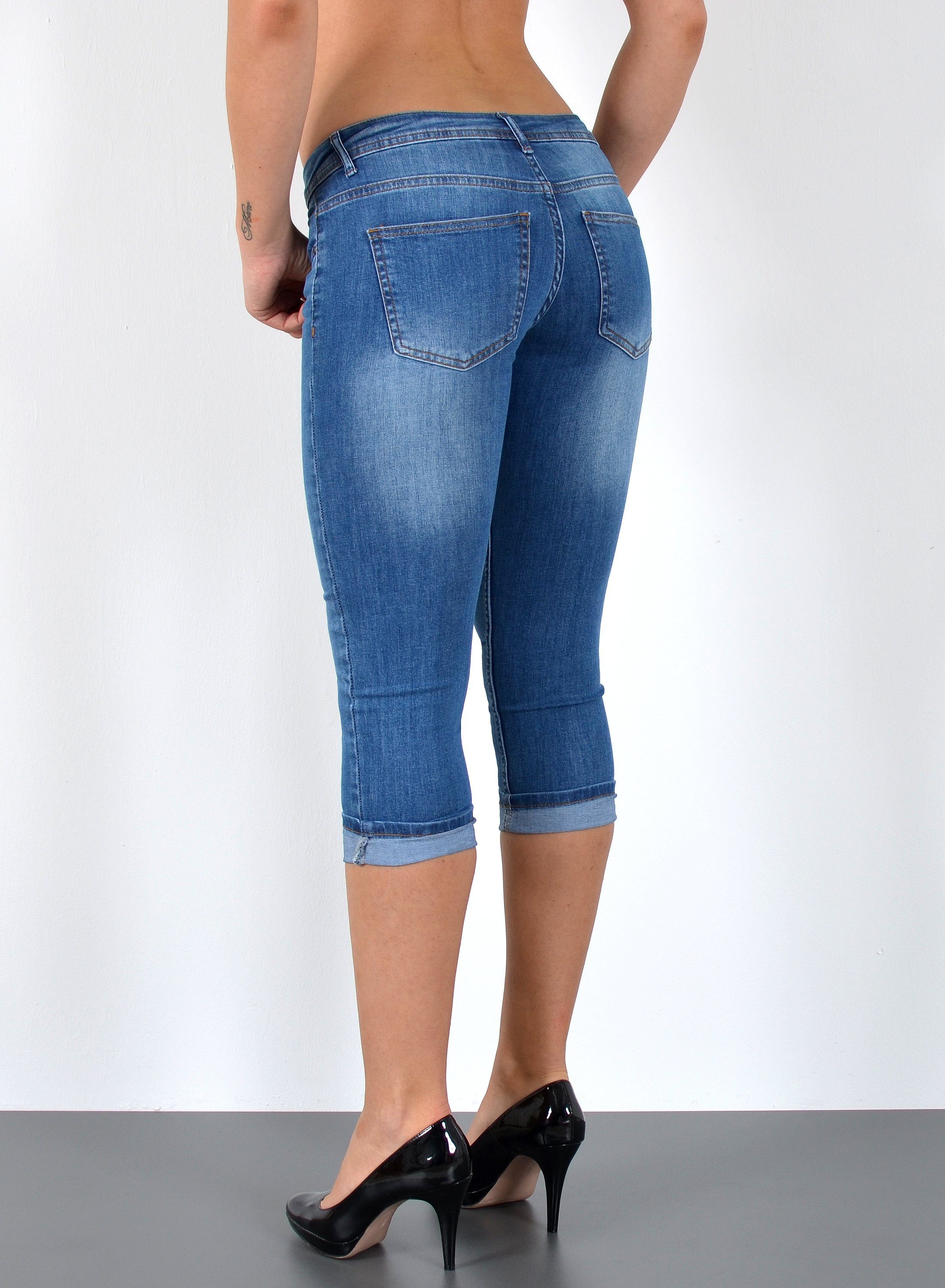 ESRA Caprijeans Damen 3/4 Jeans Hüftjeans niedrige Leibhöhe Damen 3/4 Hose Tief Bund Damen Capri Jeans Low Waist bis Übergröße Plus Size Große Größe Shorts – Bild 3 von 3