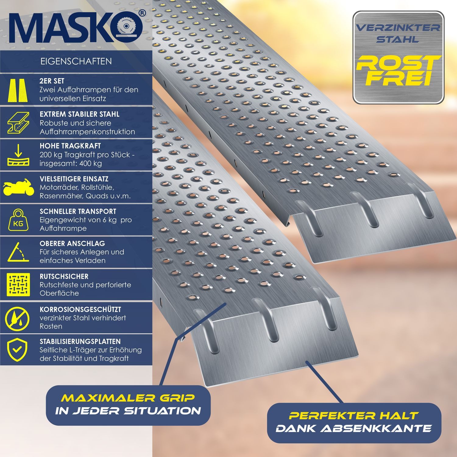 MASKO Auffahrrampe, 2X Auffahrrampe 400kg Verladerampe Verladeschiene verzinkt