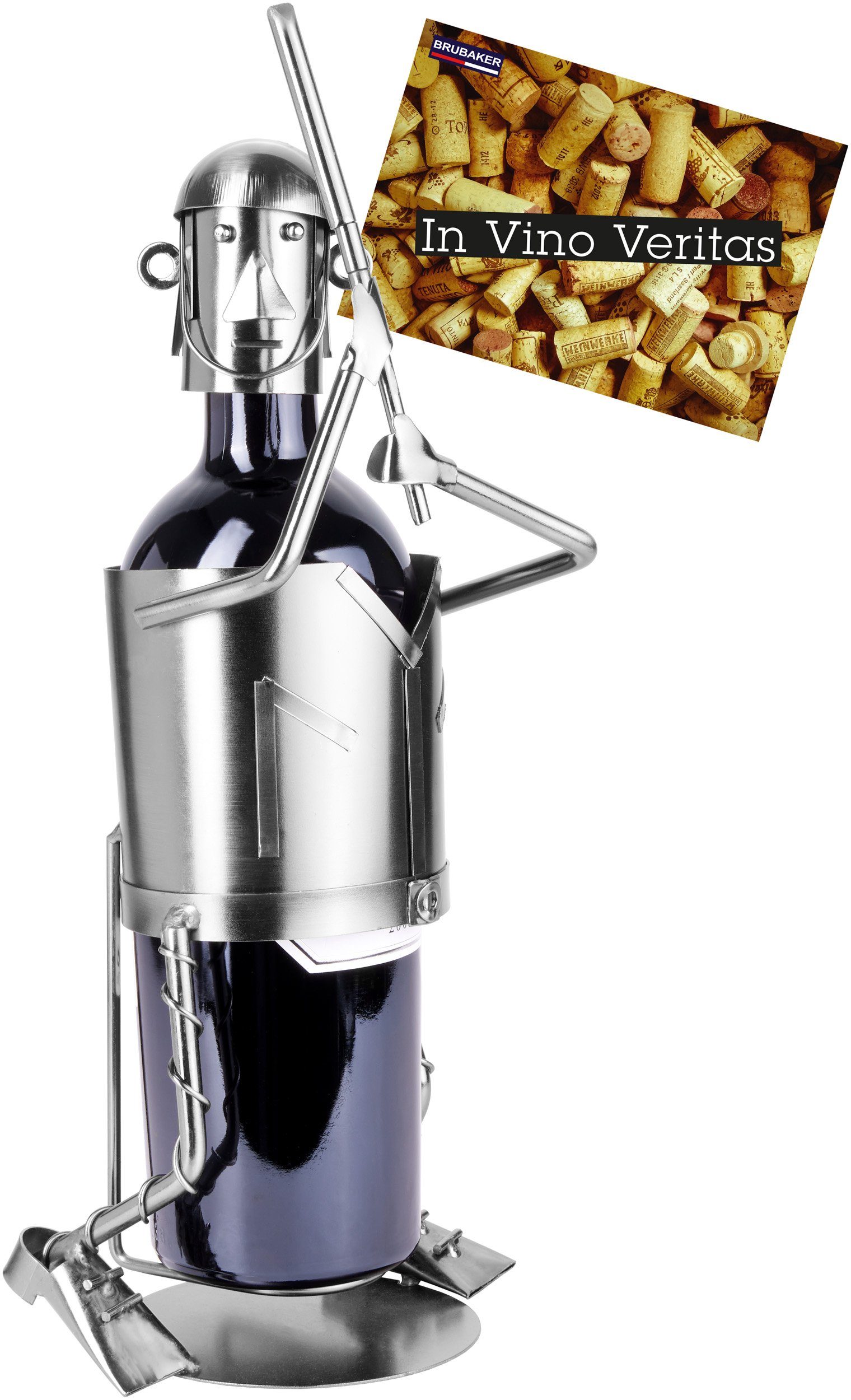 BRUBAKER Weinflaschenhalter Baseballspieler, (inklusive Grußkarte), Metall Skulptur, Wein Geschenk