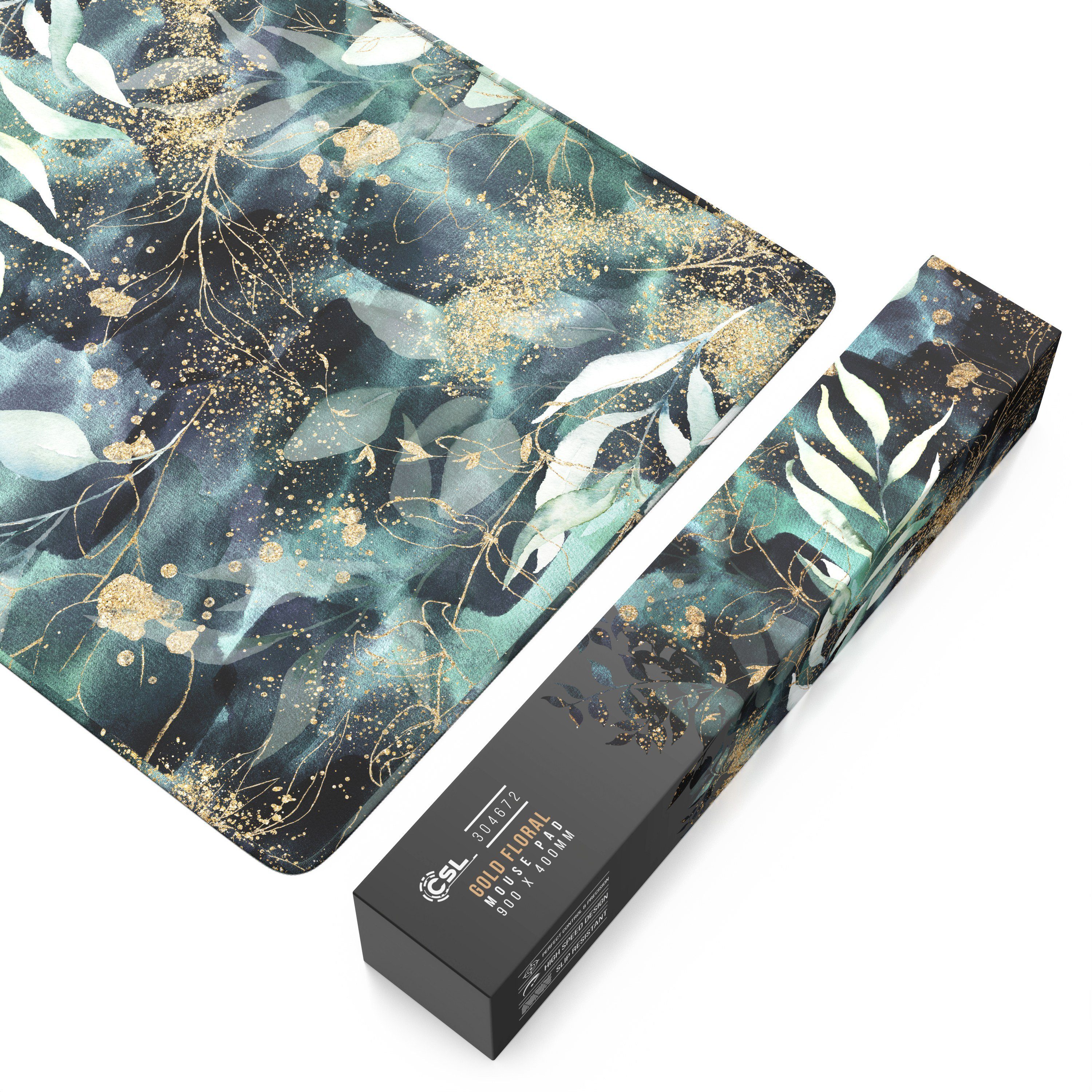 CSL Gaming Mauspad XXL Speed Mousepad 900 x 400 x 3 mm, große Tischunterlage (1-St), rutschfest, abwaschbar, Geschwindigkeit & Präzision, Gold Floral – Bild 4 von 5