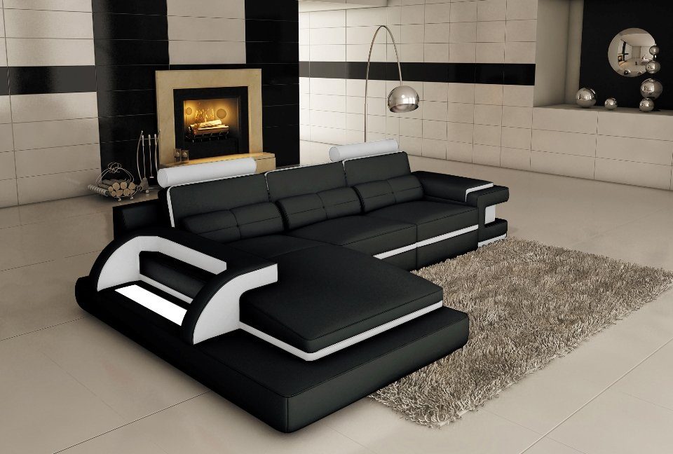 JVmoebel Ecksofa Luxus schwarz-rotes L-Form Sofa LED Beleuchtung Modern Neu, Made in Europe