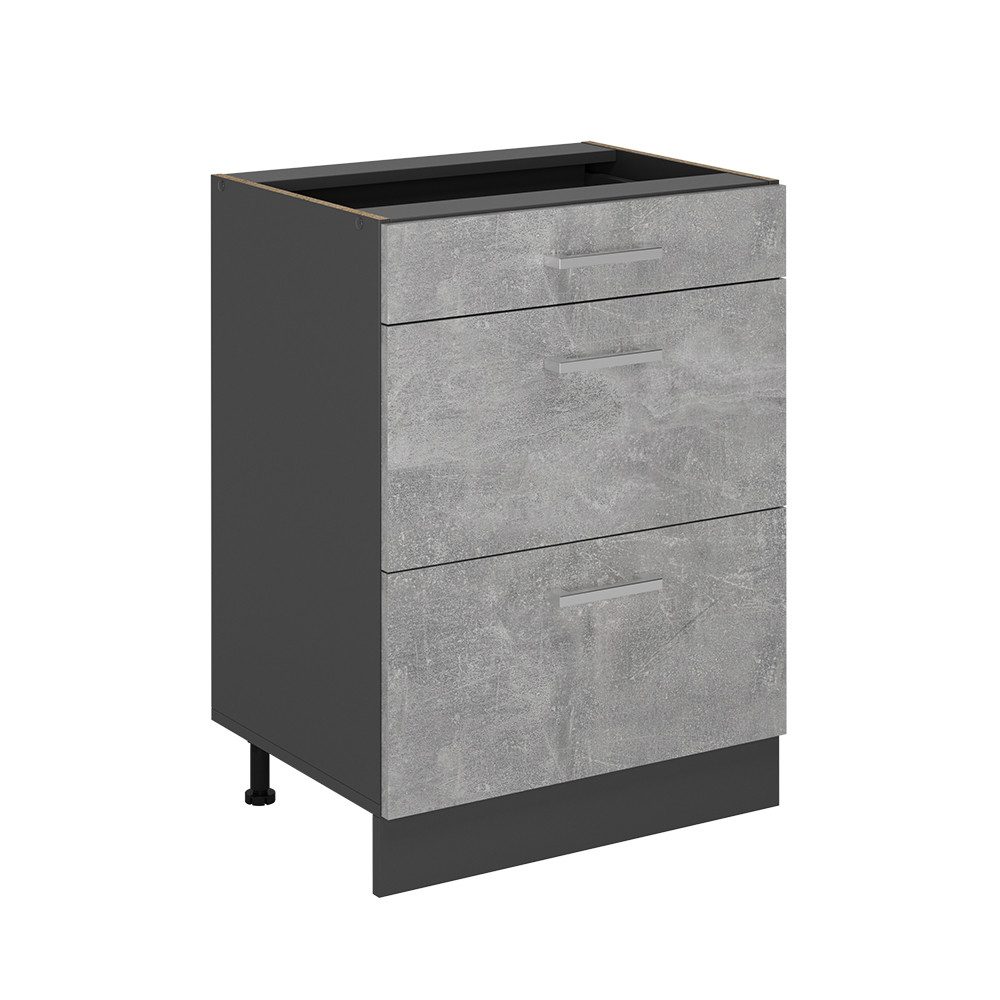Vicco Unterschrank R-Line, Beton/Anthrazit, 60 cm mit Schubladen, ohne Arbeitsplatte (1-St)