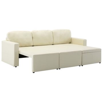 vidaXL Sofa Modulares 3-Sitzer Schlafsofa Creme Kunstleder