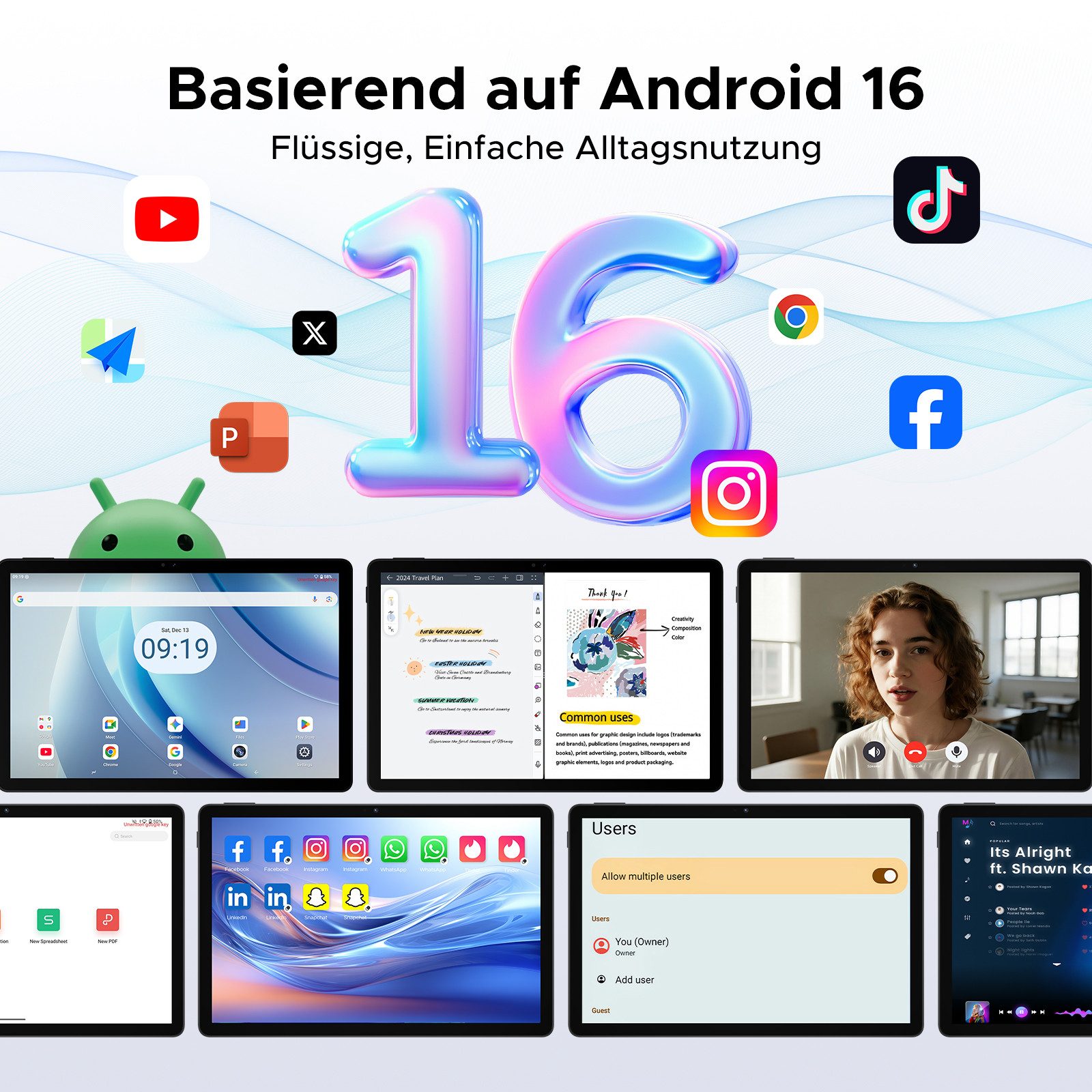 POCKAM P11 Android 16 Tablet mit Tastatur, Stift, Maus, 11 Zoll, 8800mAh Tablet (11", 8 GB, Android 16, Gemini AI, 13 MP, 5G WiFi/Widevine L1/GPS/Face ID/zwei Lautsprecher)