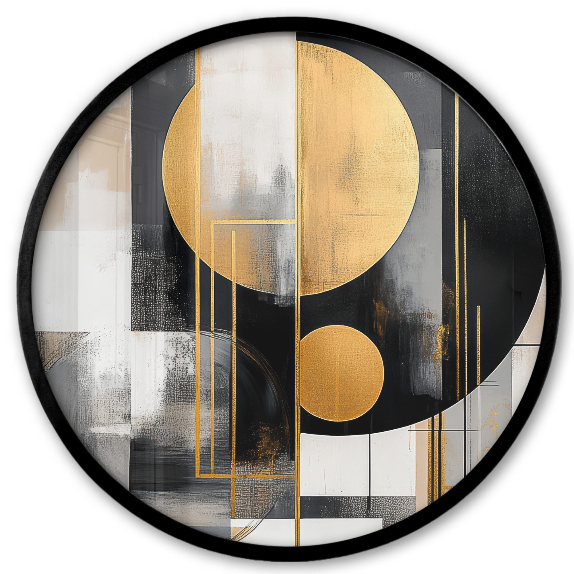 MuchoWow Poster Rund - Abstrakt - Gold - Silber - Formen - Ästhetisch - Modern, (1 St), Runde Wandbilder, Deko für Wohnzimmer und Schlafzimmer, 40x40 cm