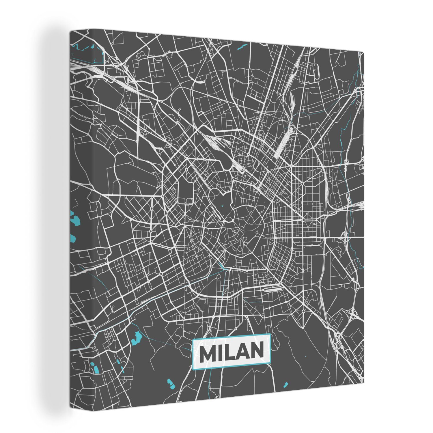Schlafzimmer Bilder - Stadtplan - für Leinwand (1 Karte, OneMillionCanvasses® Wohnzimmer - Mailand Blau Leinwandbild St),