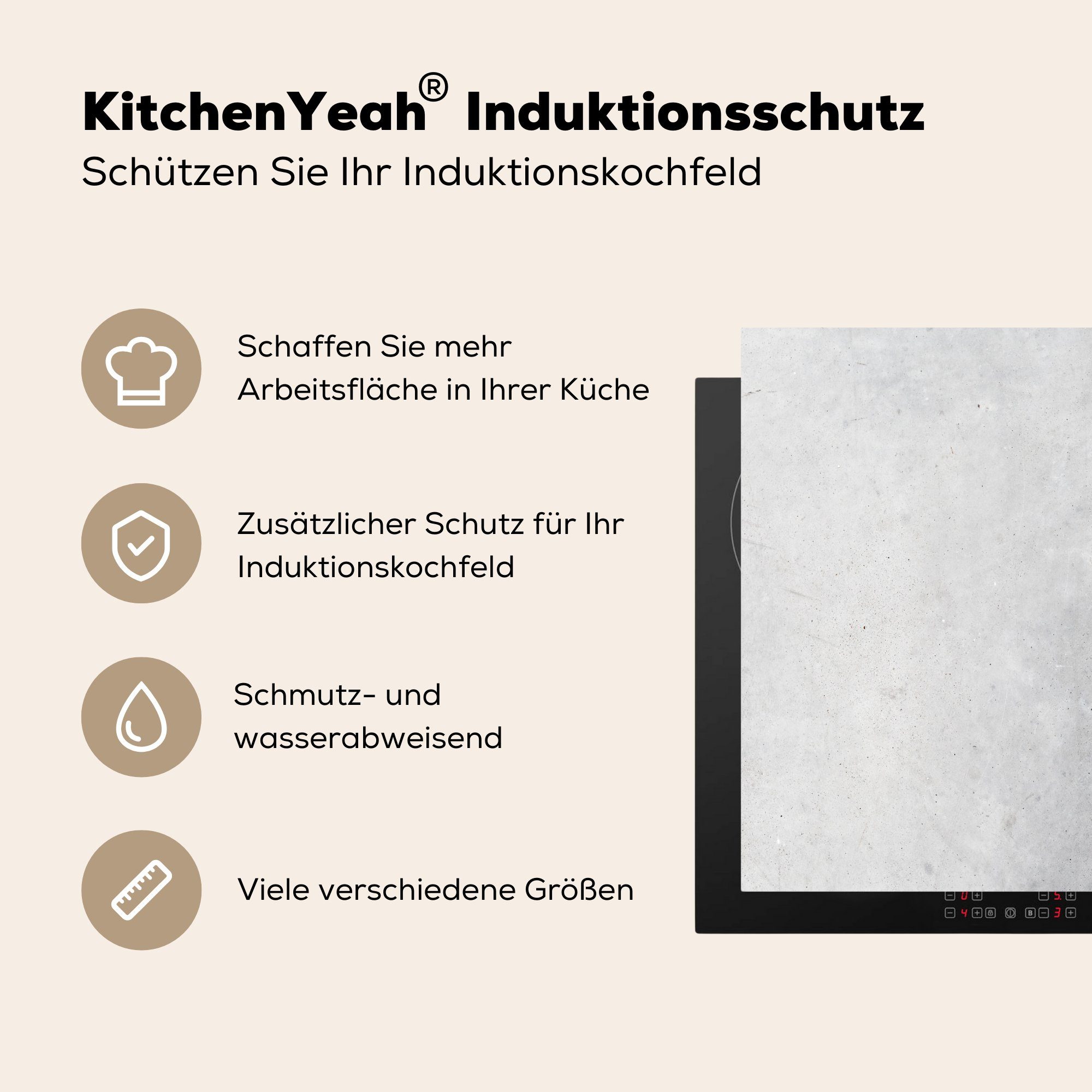 Induktionskochfeld Vinyl, - - Industriell MuchoWow Beton - cm, Küchen Induktionsherd, Dekoration (1 Herdblende-/Abdeckplatte Verwitterung tlg), Bauwerke - Grau, Vintage - für 58x51